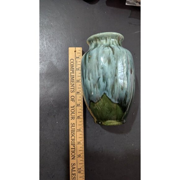 Vintage Camark  Pottery  blue drip glaze vase ceramic   6" blue green  MCM - Picture 6 of 10